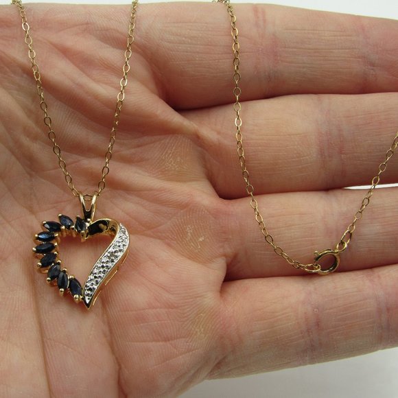 Jewelry - 18" Sterling Sapphire & Diamond Heart Necklace